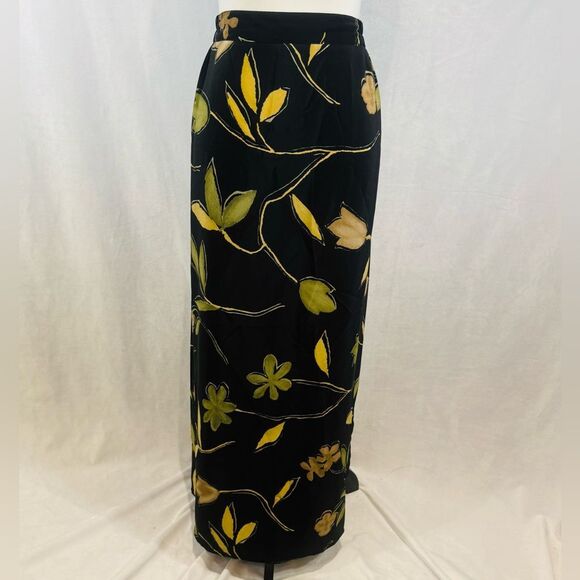 Vintage World Trends black mocha and green print maxi skirt size 1X - Picture 1 of 5